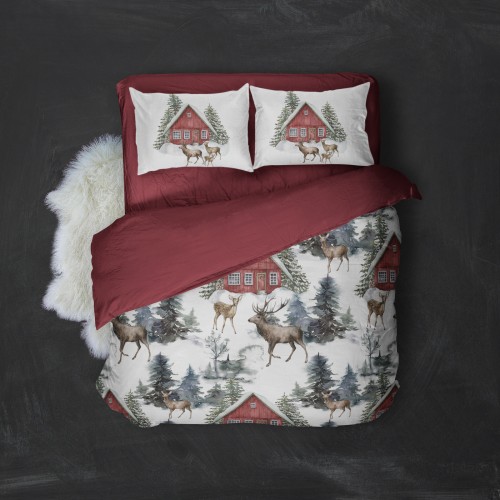 Комплект постельного белья «Новогодние олени и избушка» 79425
