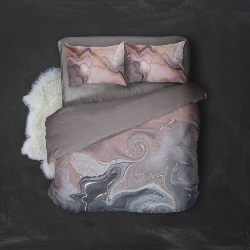 Комплект постельного белья «Мрамор- розовый с золотым»